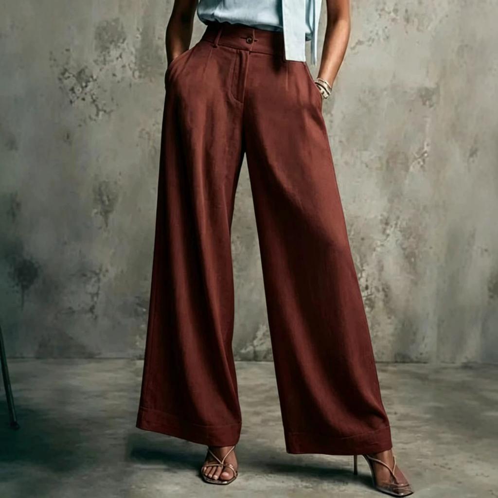 Women High Waisted Wide Leg Palazzo Pants Light Blue Denim Look Trousers