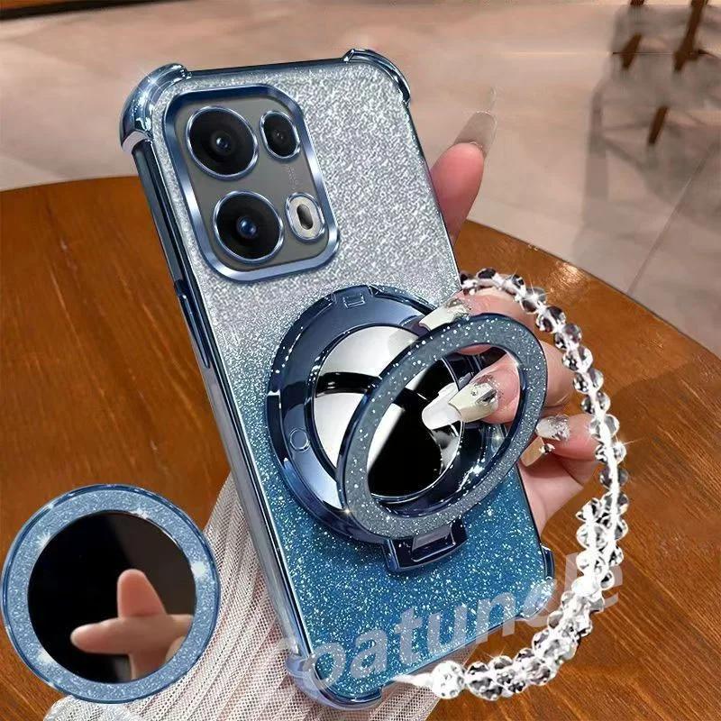 Glitter Magnetic Mirror Stand bracelet Holder Case For Samsung Galaxy A56 A36 A26 A16 A06 S25 S24 Ultra Plus Shockproof Cover