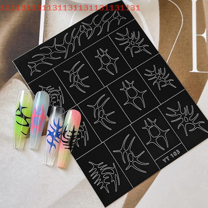 1 Sheet Nail Airbrush Stencil Stars Moon Fishbone Pattern Hollow French Manicure Sticker Templates for Nail Art