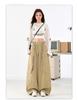 Women's Military Green Wide-Leg Jeans: Autumn Curved Knife Design, Loose Fit, Floor-Length Casual Workwear Pants.