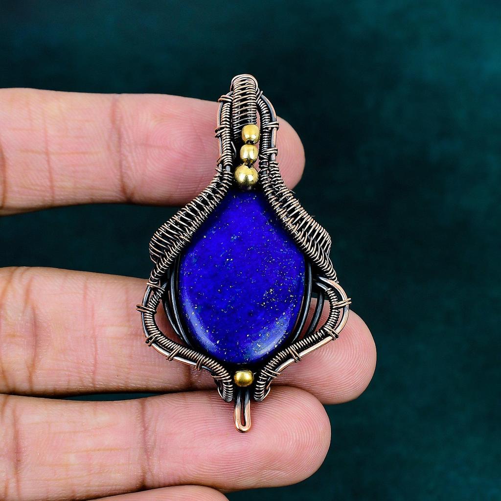 Lapis Lazuli Pendant Copper Wire Wrapped Jewelry Gemstone Jewelry Handmade Birthstone Pendant Stylish Pendant Gift for Her Personalized Gift