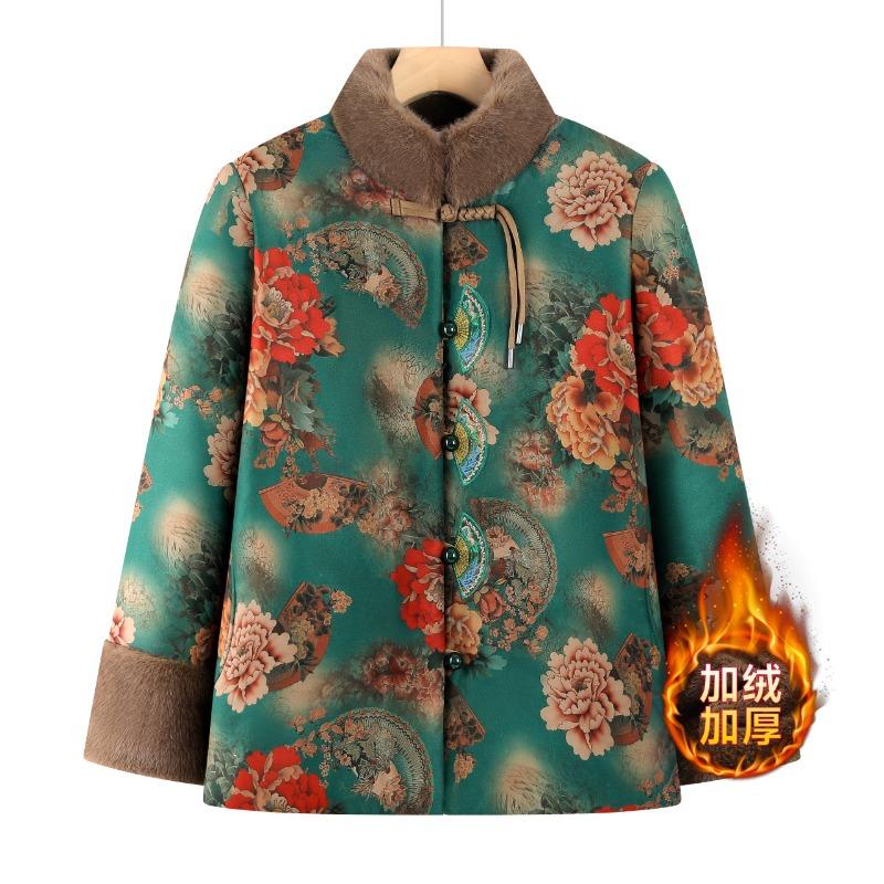 Thickened jacket, velvet cotton-padded clothes, winter cotton-padded clothes, warm old lady, cotton-padded jacket woman