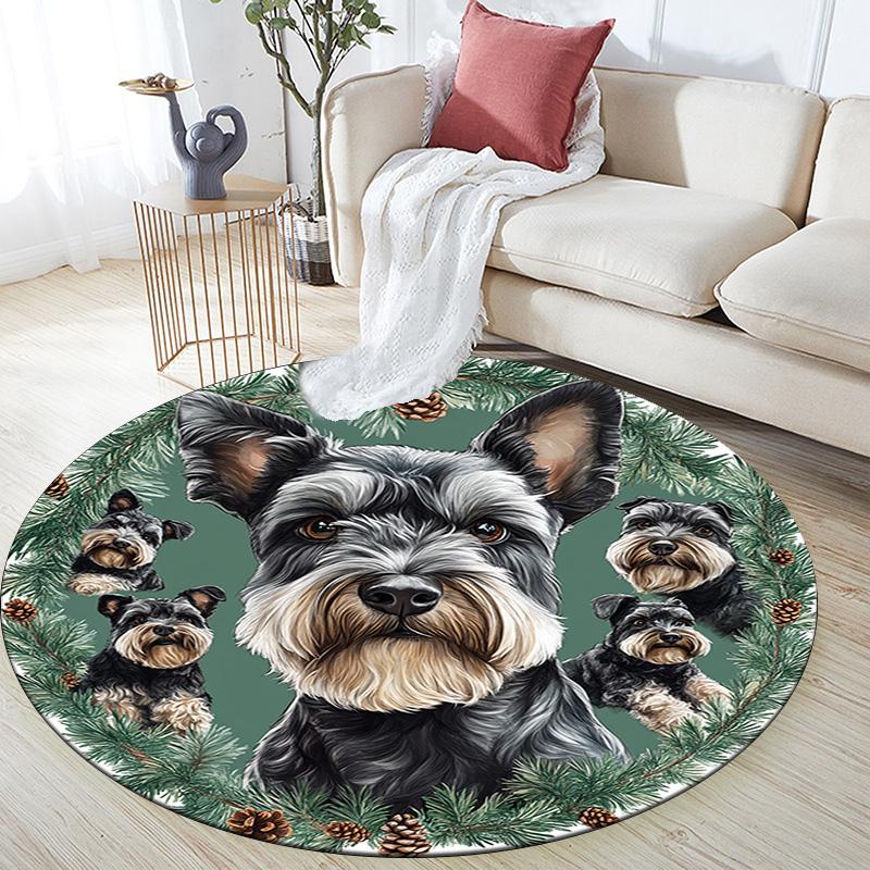 Tappeto Rotondo Schnauzer, Tappeto per Soggiorno Camera da Letto Divano Sala Giochi Decorazione, Tappetino Antiscivolo