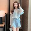 Short Sunscreen Shirt  Blouse Rope Waist Strap Loose Wear Summer Thin Top Women's Clothing  Female Coat Sun Protection Cardigan Polo Collar Shirt