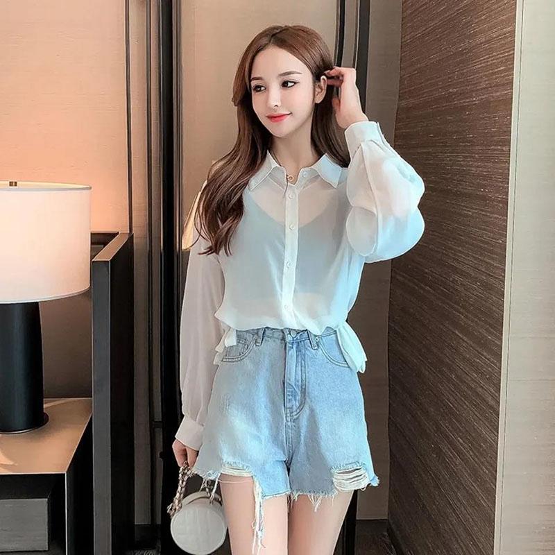 Short Sunscreen Shirt  Blouse Rope Waist Strap Loose Wear Summer Thin Top Women's Clothing  Female Coat Sun Protection Cardigan Polo Collar Shirt