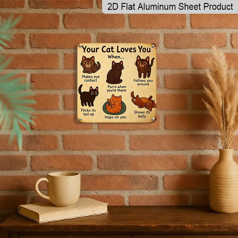 2D Flat, 1pc Vintage Pet Aluminium Metal Plaque, "Your Cat Loves You" Letter Sign, Home Wall Decor Plaque for Living Room Office Hallway, Perfect