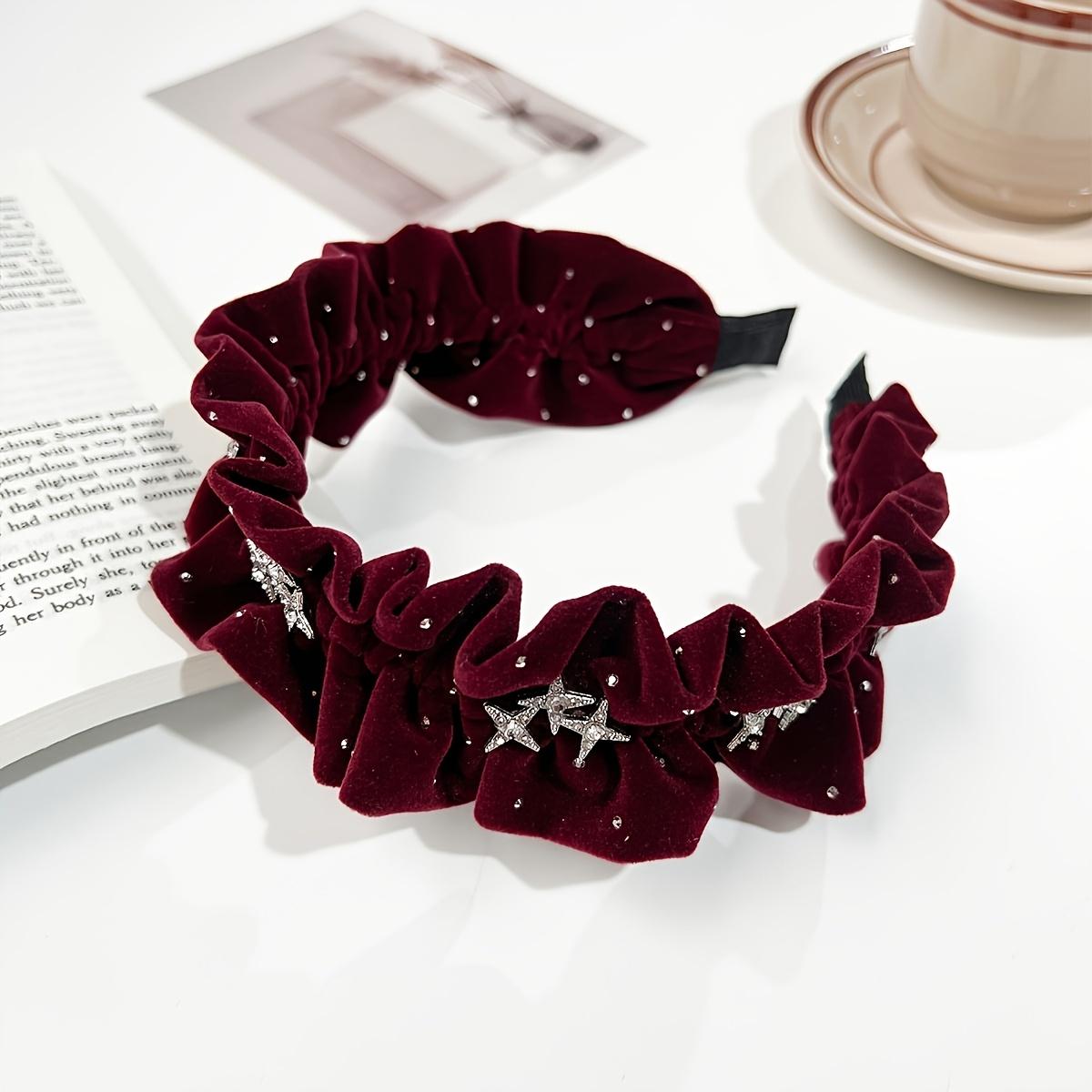 

1PC Gypsy Rhinestone Velvet Red Headband Women s Winter Hair Accessories Advanced Sense Face Washing Folded Headband Small Fragrant Wind Headband