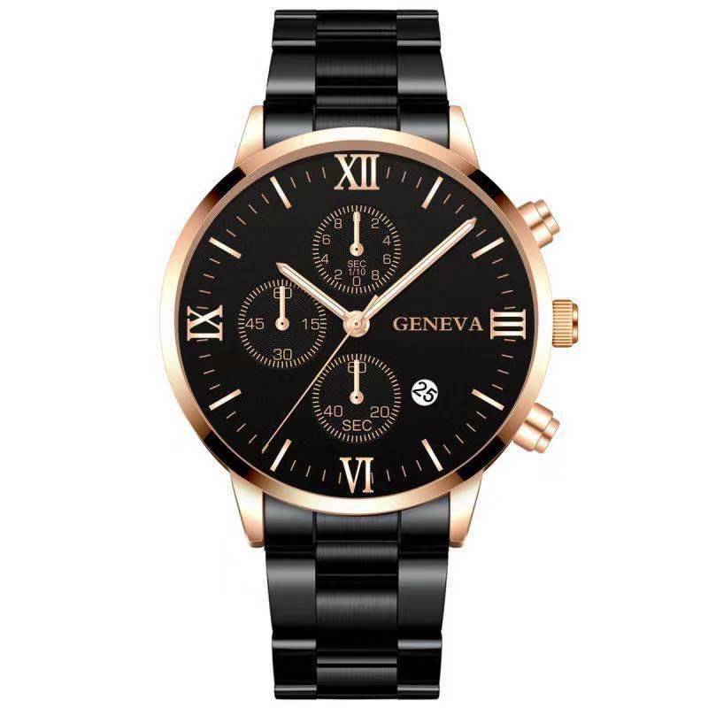 Wis Steel Strap Watch, Men'S Stainless Steel Three-Eye Calendar Quartz Alloy Watch