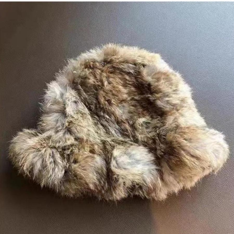 Stretch Rabbit Fur White Plush Hat for Women Autumn Winter Warm Ear Protection Woolen Hats Fur Knitted Caps
