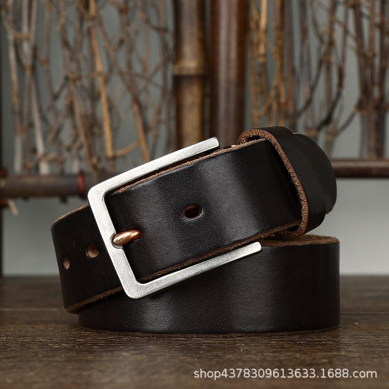 Simple, Fashionable, Retro, Thickened Top Layer, Pure Cowhide Belt, Men's Genuine Leather, Stainless Steel Buckle, New Style Waist Belt