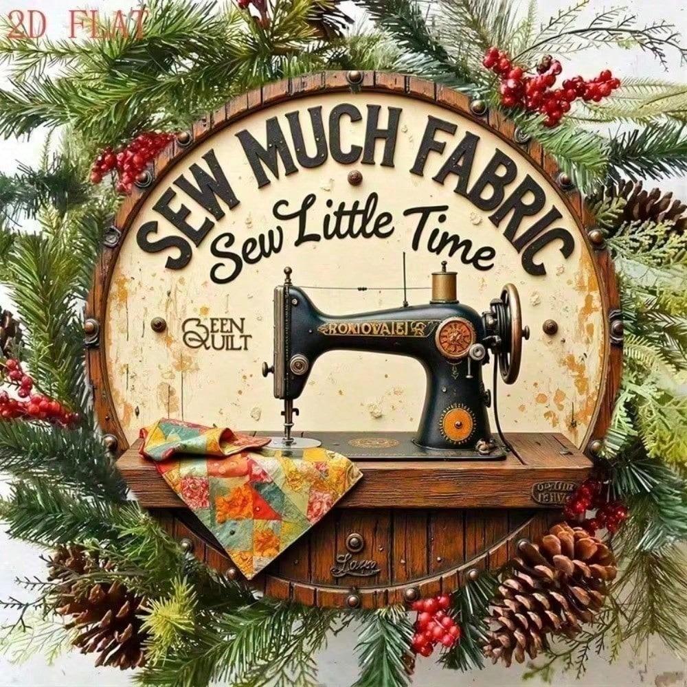 Vintage Metal Wall Sign Sew Much Time Rustic Home Decor Kitchen Living Room Farmhouse Plaque Indoor Outdoor Hanging