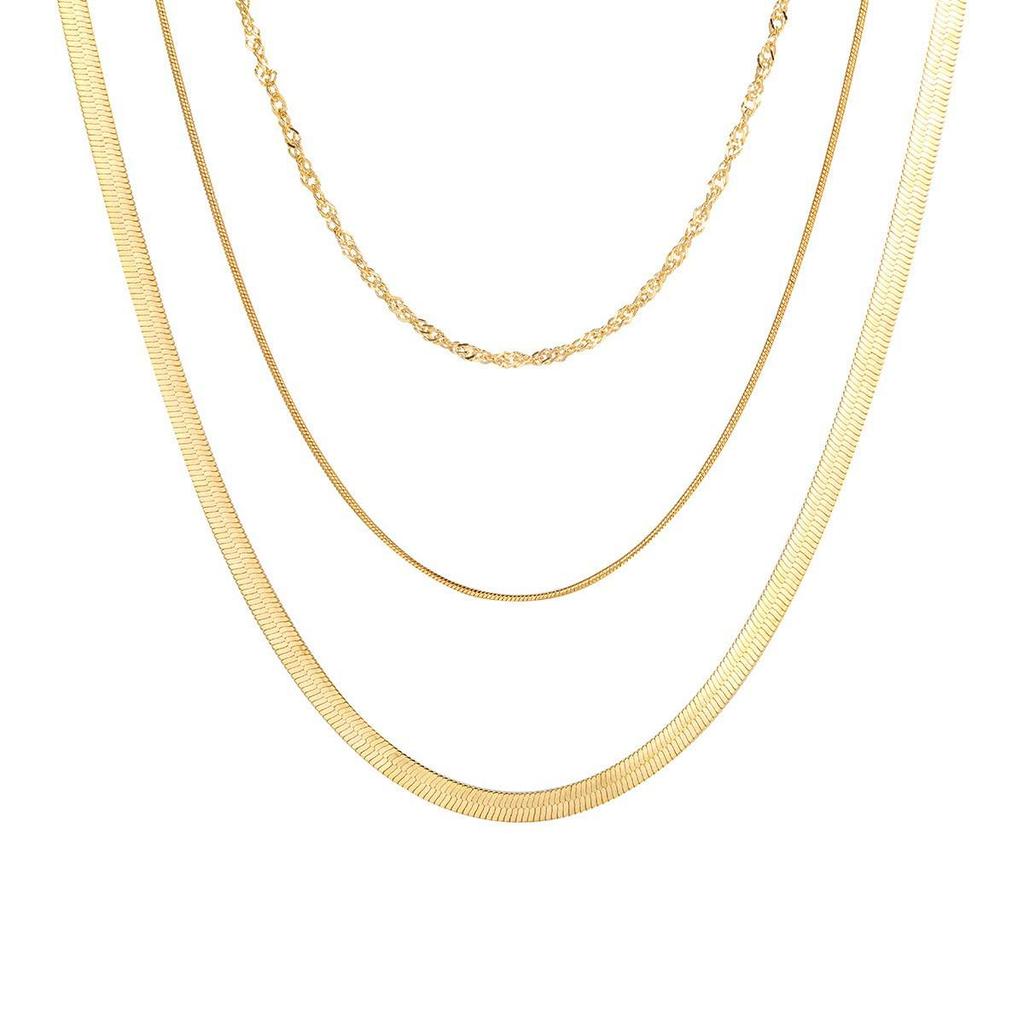 Trendiges europäisches & amerikanisches dreilagiges Münzanhänger-Halskettenset mit Schlangenknochenkette für Damen