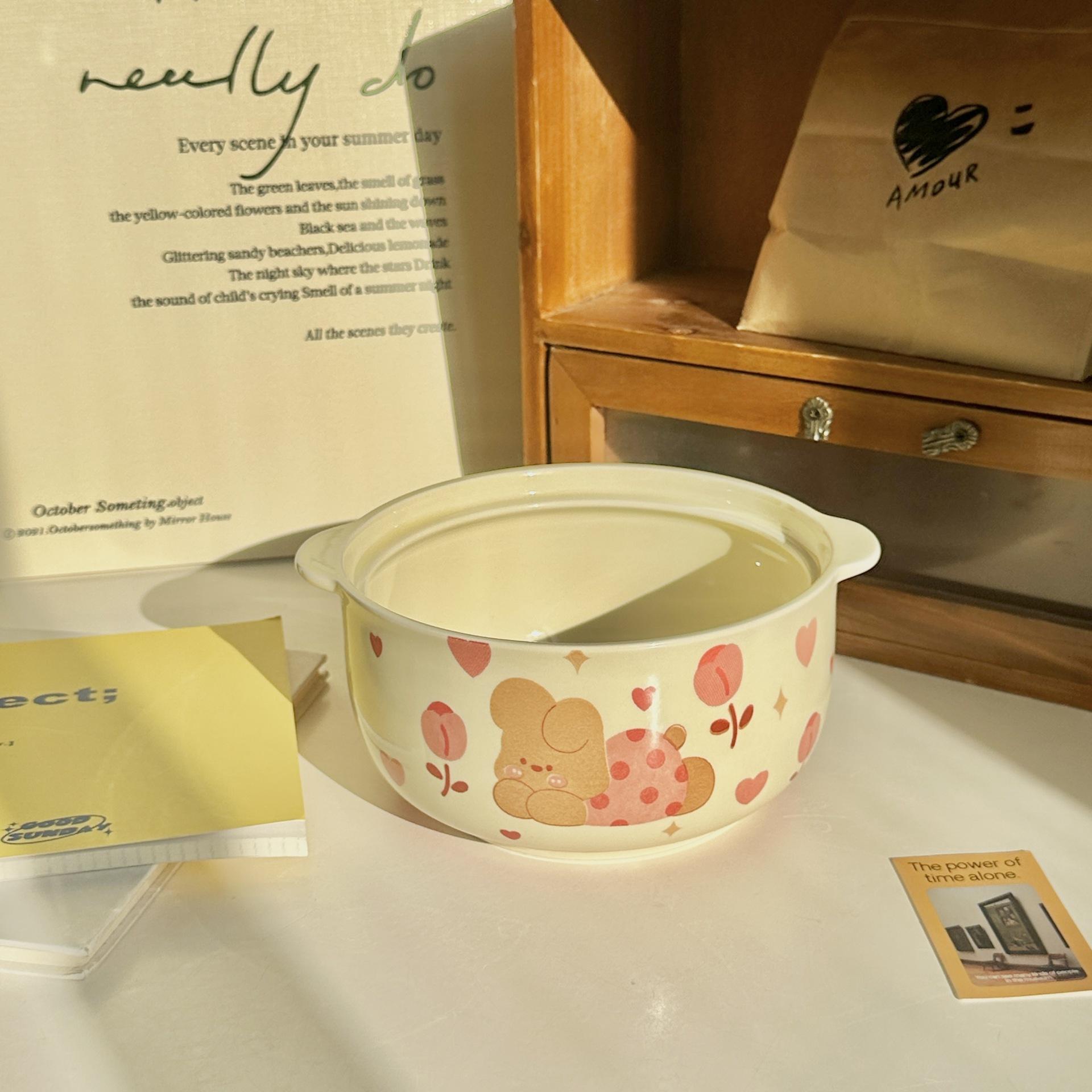 

ins Cream Wind Rabbit Underglaze Color Ceramic Instant Noodle Bowl with Lid Dormitory Student Wordy Powder Bowl Household Snail Powder Bowl no specifications