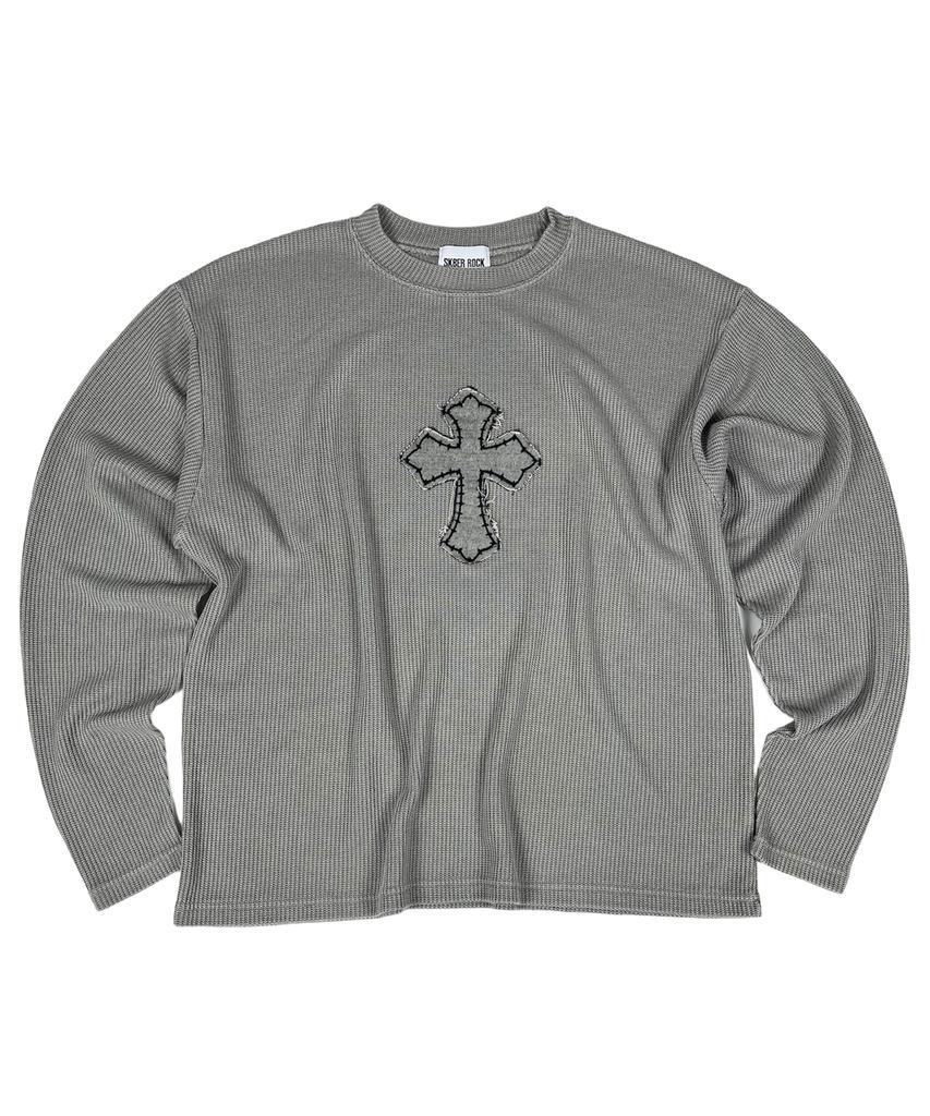 SK8ER ROCK Classic Cross Pigment Oversized Knit ((Gray))