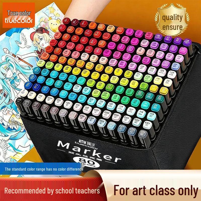 Dual Tip True Color Oil-Based Markers: 48 Vibrant Colors for Elementary Students' Art, Anime Design, and Graffiti.