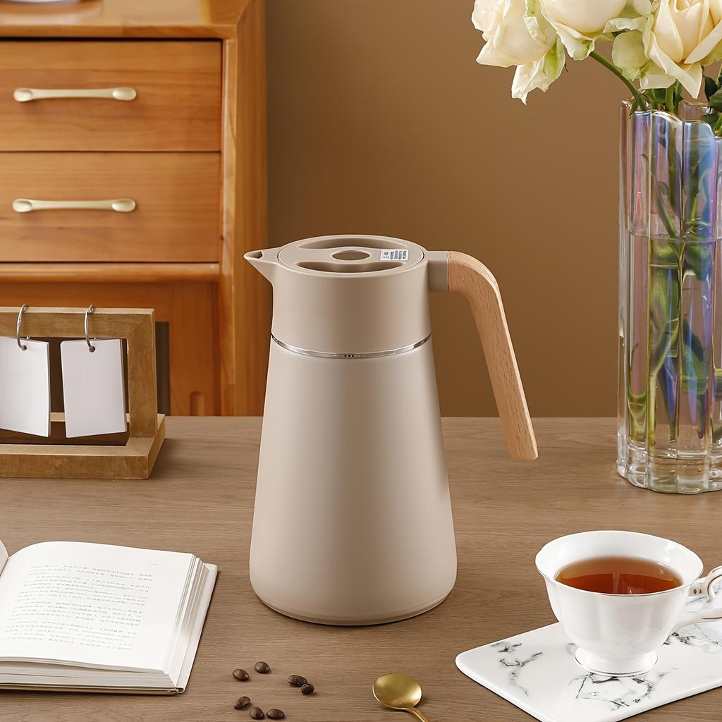 1pc Stainless Steel Insulated French Press with Wooden Handle,1.5L Large Capacity Winter Hot Water , 304 Stainless Steel, Office Coffee Maker