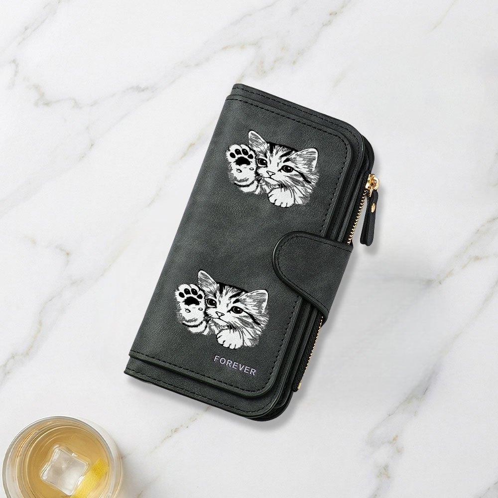 Fashionable Long Wallet with Cute Cat Paw Black and White Illustration Print Design, Eye-catching Multifunctional Portable Coin Purse with Clasp,
