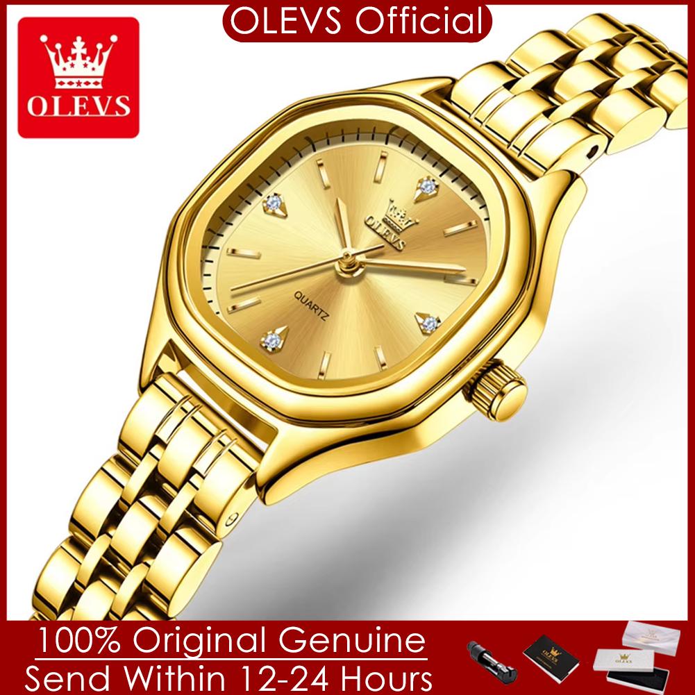 OLEVS 5888 Woman Watch Fashion Elegant Small Square Dial Gold Watches for Women Solid Steel Strap Original Quartz Wristwatches