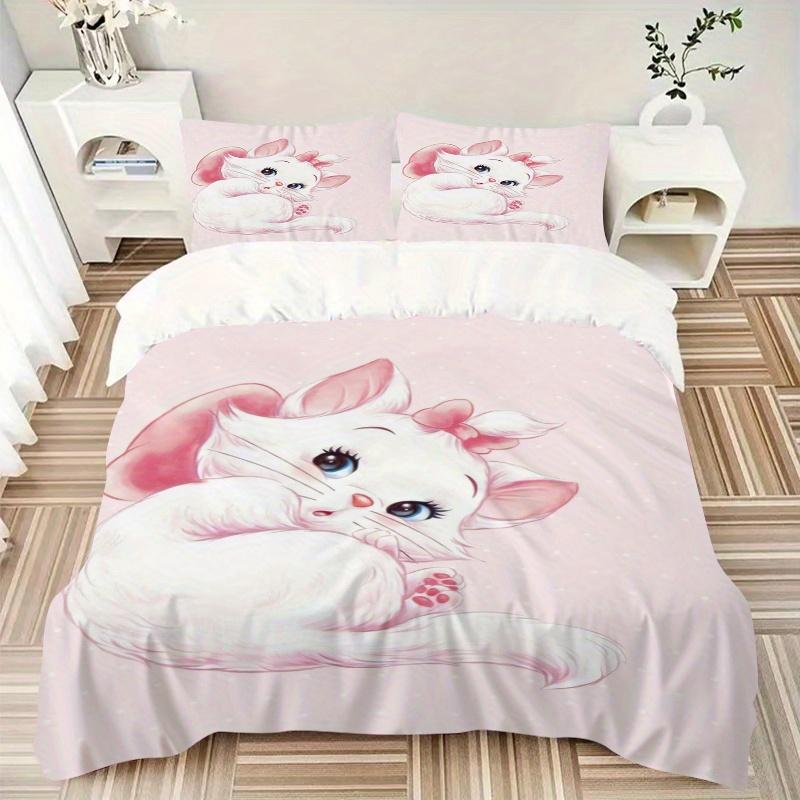 3pcs Marie Cat Quilt Cover Set (1 Quilt Cover + 2 Pillowcases Without Pillow Core), High-Definition Printing for Home and Dormitory.W064