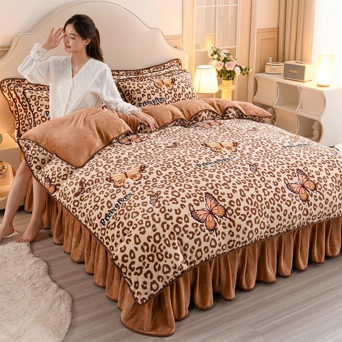 Thickened Milk Fleece Four-Piece Warm Double-Sided Coral Fleece Quilt Cover Flannel Sheet Bed Skirt Bedding