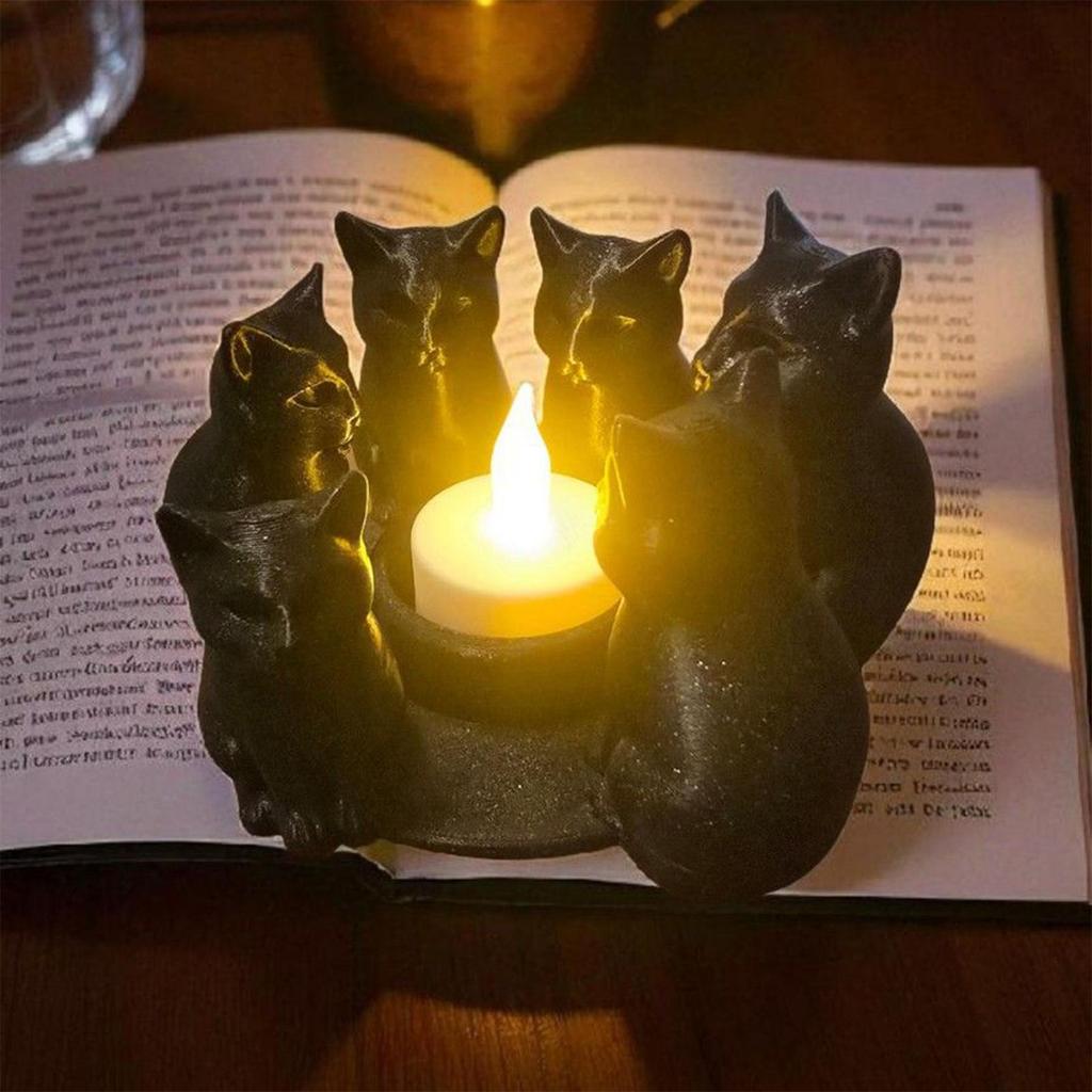 Porte-bougie Chat Noir Impression 3D Décoration de Bureau Animal Porte-bougie Ornement pour Maison Bureau Appartement Salon