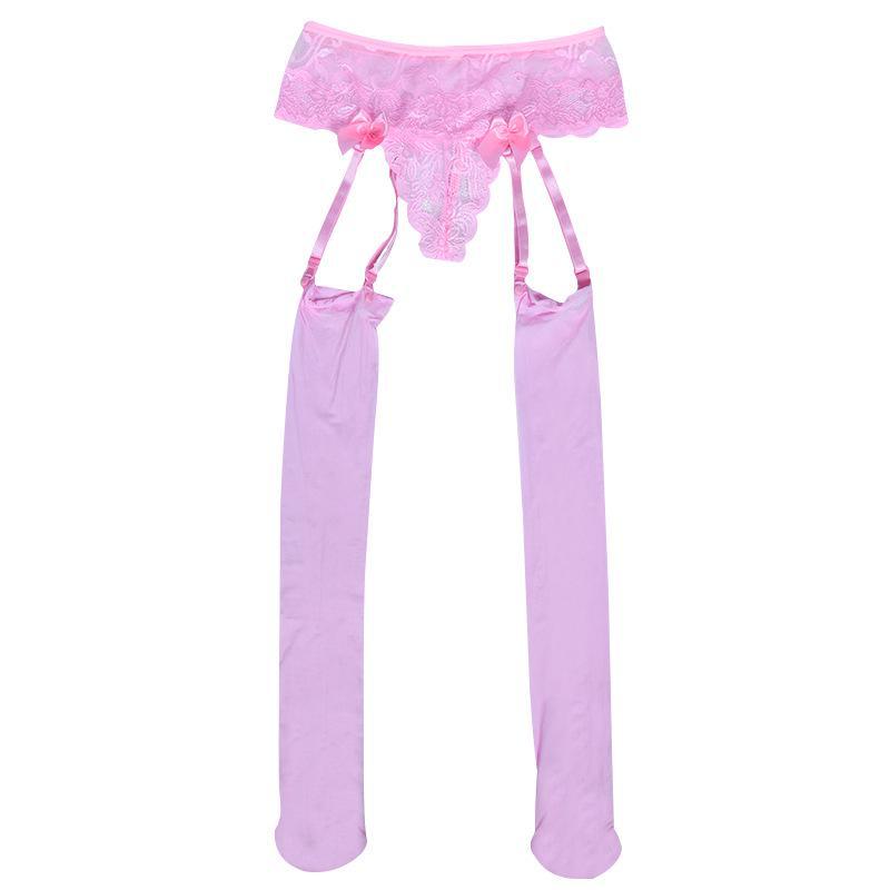 Qinghe Black Lace Garter Stockings Set - Ultra-Thin & Shiny Mid-Tube Silk Socks in Red