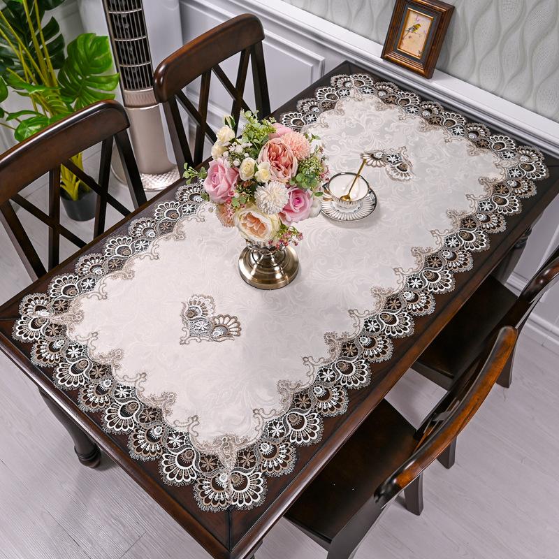 Witte Geborduurde Kant Rechthoekig Tafelkleed Effen Stofhoes Voor Woonkamer Koffie Thee Tafel 60X120cm