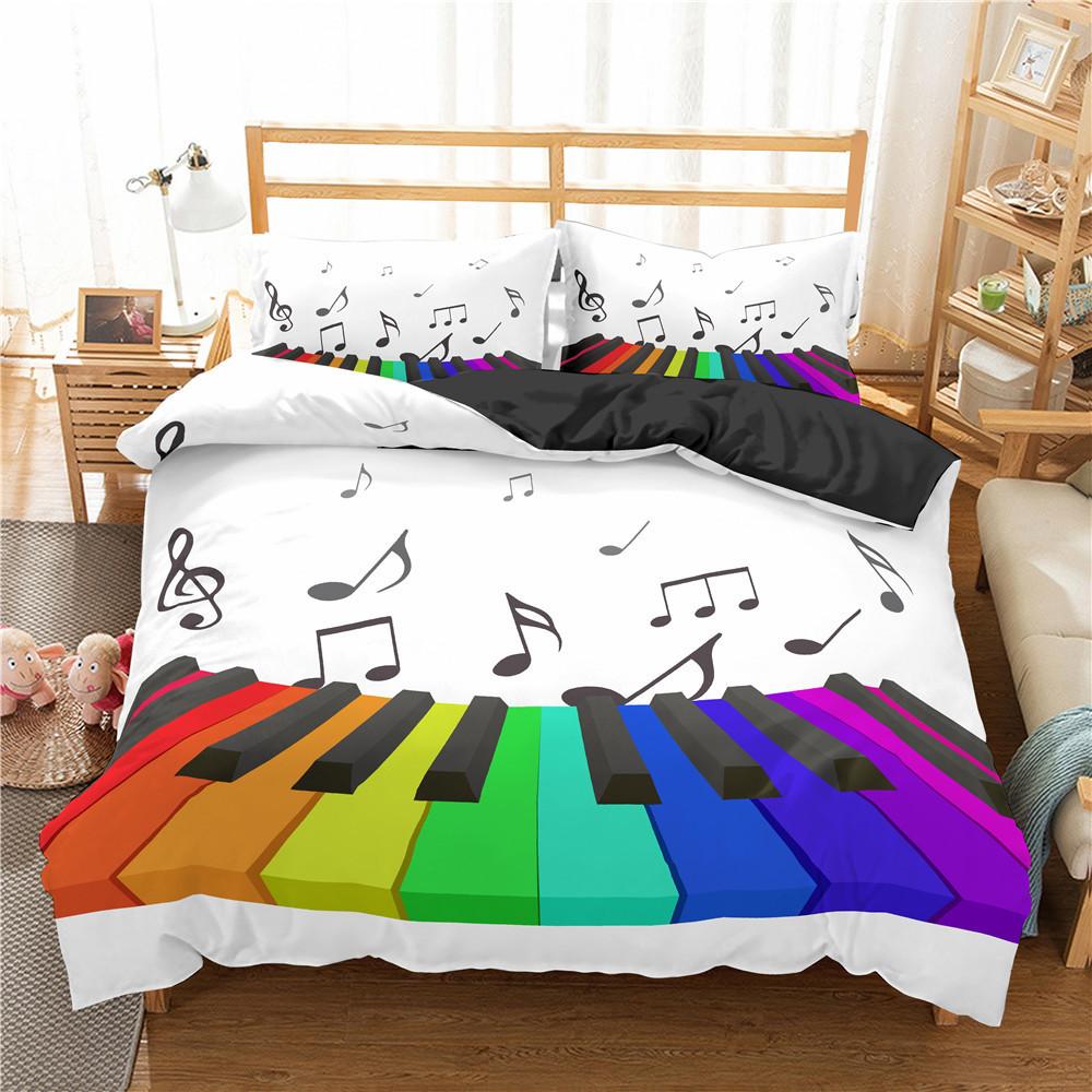 Musical Notes Duvet Cover,Piano Key Comforter Cover Twin Queen Size,Music Themed Bedding Set Melody Musical Note Bedclothes 3Pcs