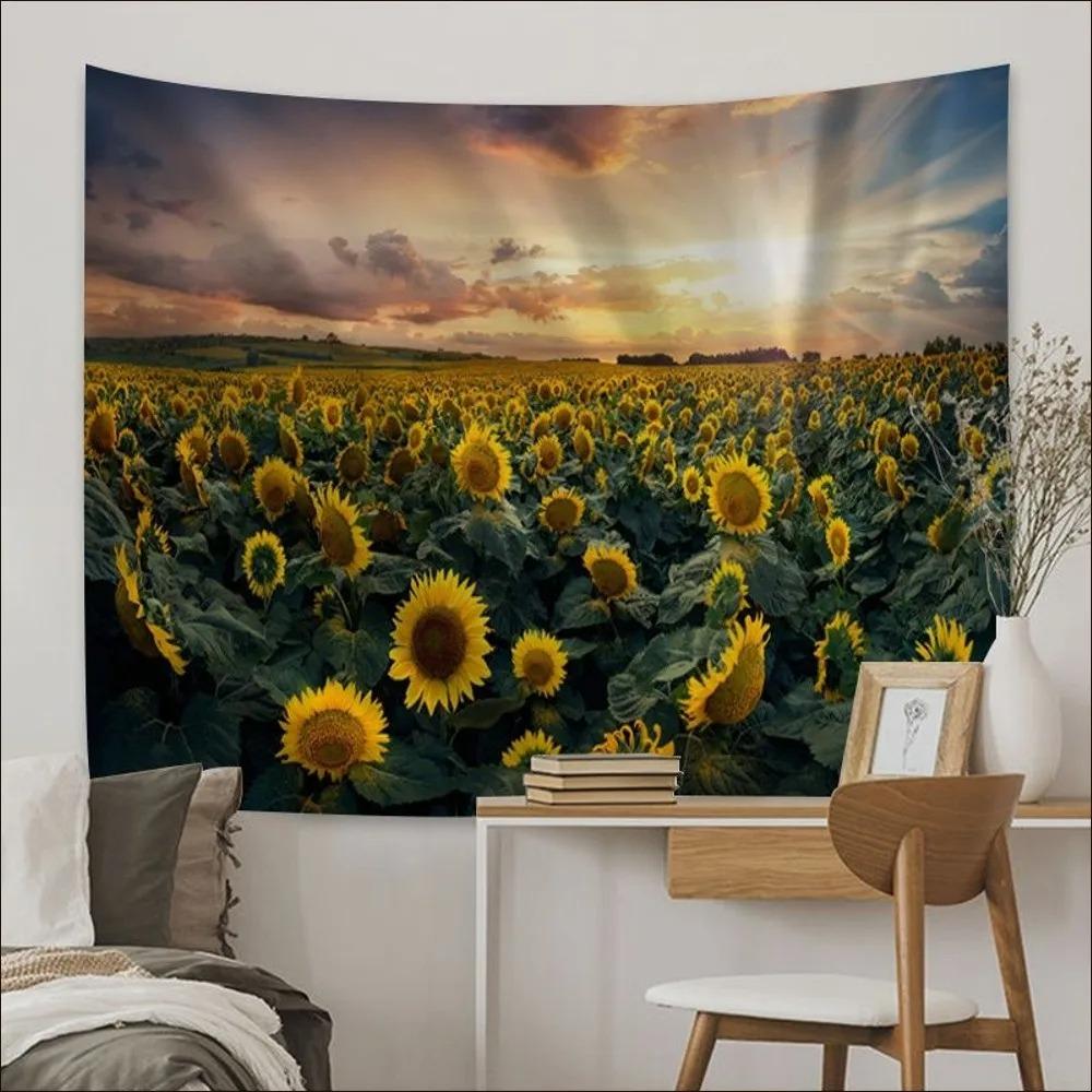 Поле подсолнухов Фон Ткань Украшения Стены Дома Гобелен Гобелен Офис Гостиная 100x75cm — фото 4