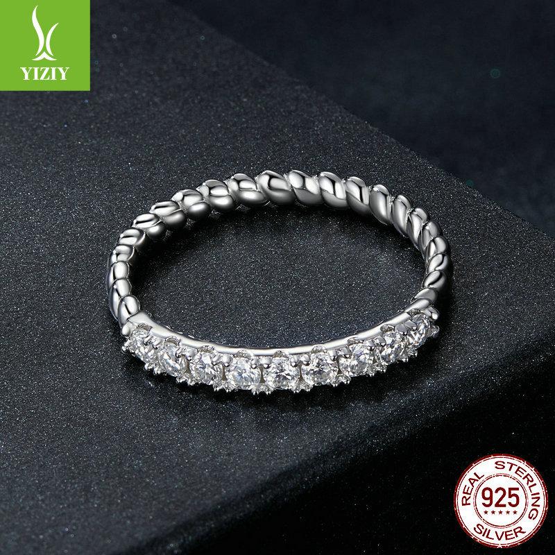 Stylish Sparkling Mozzarella Diamond Textured Ring, Stylish And Elegant Luxury S925 Sterling Silver Ring Jewelry