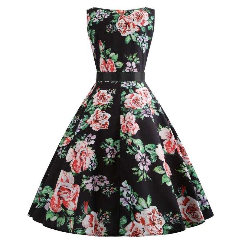 Summer New Retro Supply, One-word Neck Sleeveless Printed Pendulum Dress