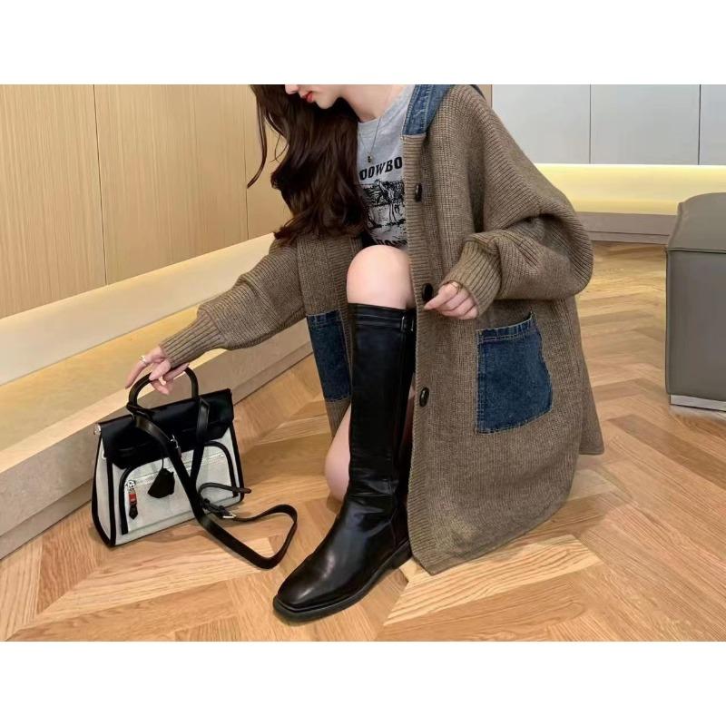 Women S Loose Hooded Long Casual Knit Cardigan Spliced Sweater