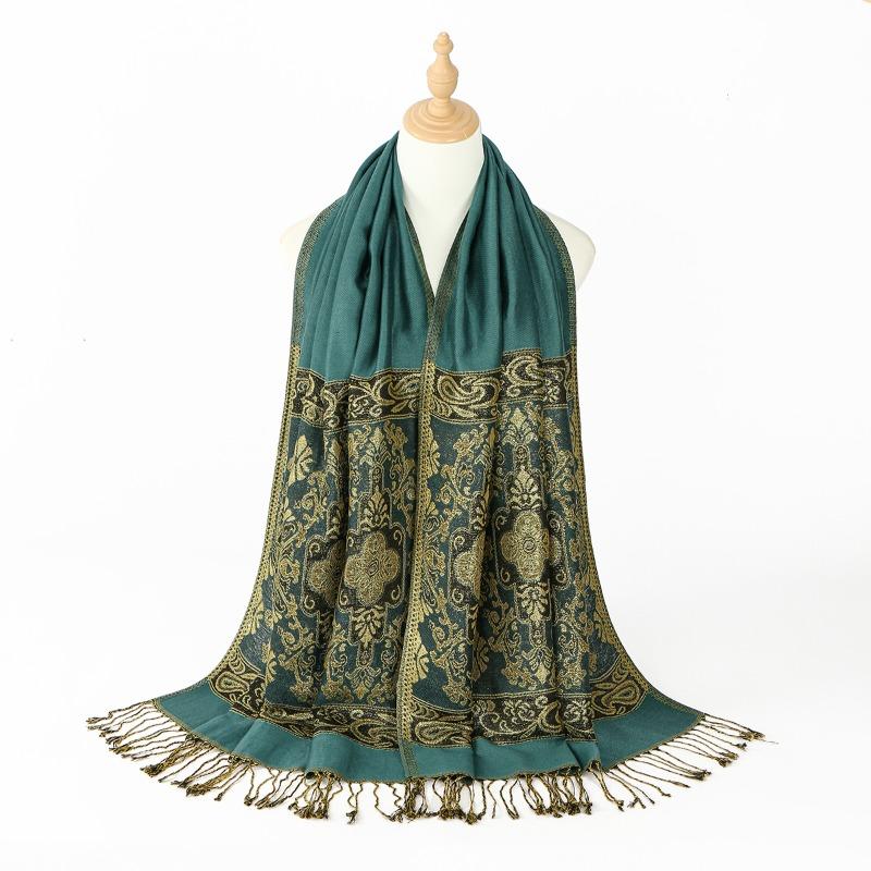 

New cashew jacquard fringed long towel fashion light luxury high-end travel clock in versatile shawl 172*70cm