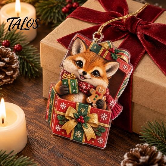 Holiday Gift Exchange Accessories Christmas Forest Animal Ornament, 2D Flat Acrylic Fox Reindeer Squirrel Raccoon in Unique Hanging Ornaments