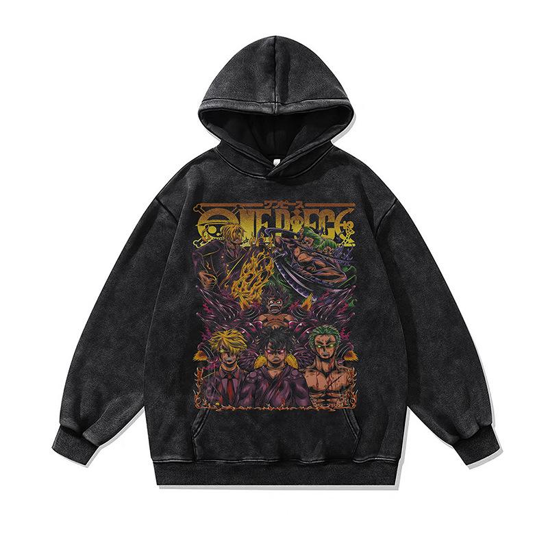 American Retro Skull Print Hoodie Jacket Autumn And Winter Heavy Washed Old Hooded Sweater Men And Women