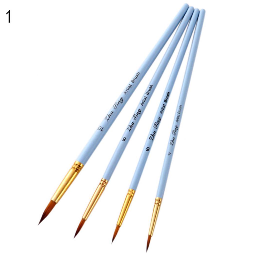 Cheap 4Pcs Pointed Flat Round Tip Wooden Drawing Brushes Watercolor Oil