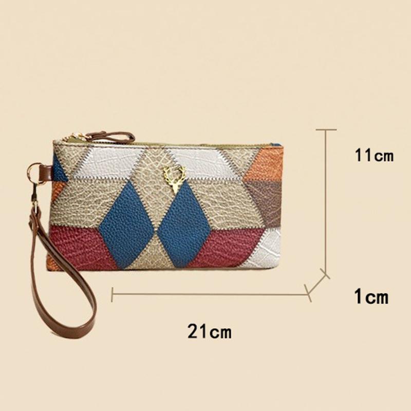 PU Leather Women's Mix-colours Long Wallet Trendy Aesthetic Wristband Vintage Zipper Purse Luxury Fawn Decor Clutch MIT