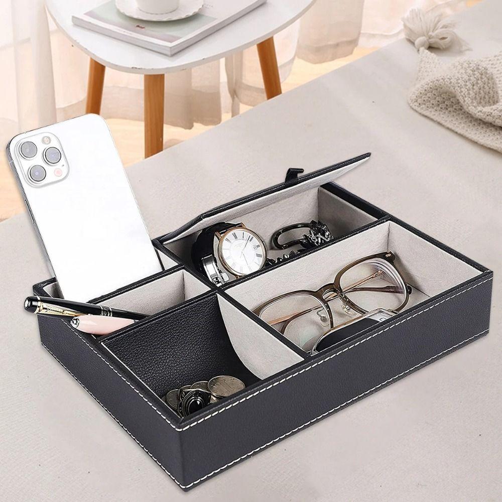 Multifunctional Men's Valet Tray PU Leather Jewelry Boxes Durable Desk Organizer Box  Women