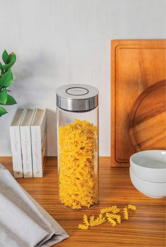 TRAMONTINA Prezza Glass Storage Container with Airtight Closure and Stainless Steel Lid for and More 1.8L Heat-Resistant (Canister) One-Touch Pasta,