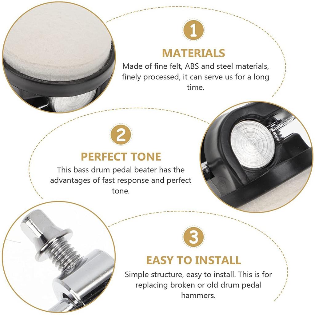 Drum Pedal Beater Hammer Addition Counterweight Replacement for Drum Kit Accessory Stainless Steel Shaft Pedal Beater Head