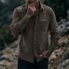 Camicia da uomo vintage in denim lavato a maniche lunghe con bottoni e tasca con zip, casual, da lavoro