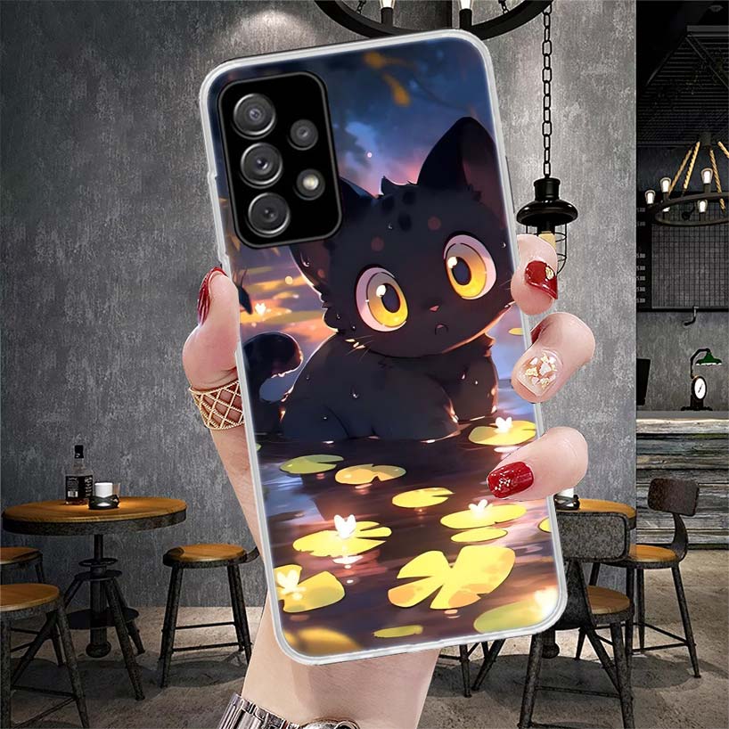 Cartoon Cute Cat Fish Aesthetic Soft Phone Case For Samsung Galaxy A12 A22 A32 A52 A72 A02S A51 A50S A71 A70 A31 A20S Note 20 Ul