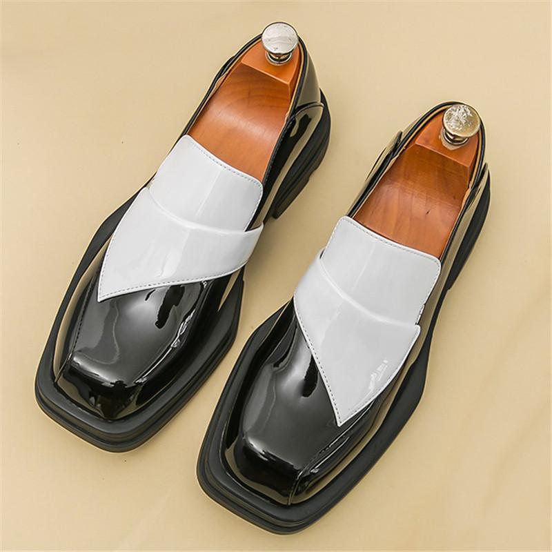 Moda Fashoin Nuevo Hombre Negro Blanco Mixto Slip On Casual Zapatos de Cuero Masculino Aumento de Altura Mocasines Vestido de Boda Calzado Formal