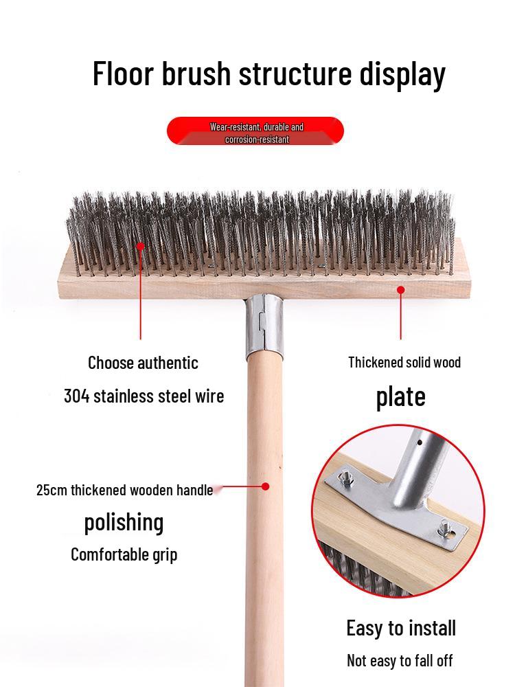 Stainless Steel Long Handle Wire Brush: Stiff Bristles for Scrubbing Tile, Cement, Moss, Rust Removal, and More