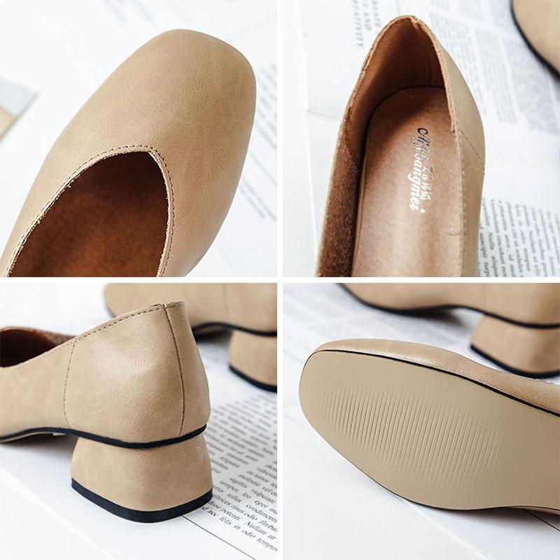 Měkká kůže Jednoduché boty Dámské Silné podpatky Jaro a Podzim Čtvercová špička Nízké podpatky Jednobarevné Měkké podrážky Nazouvací Vysoké podpatky Neunavují nohy