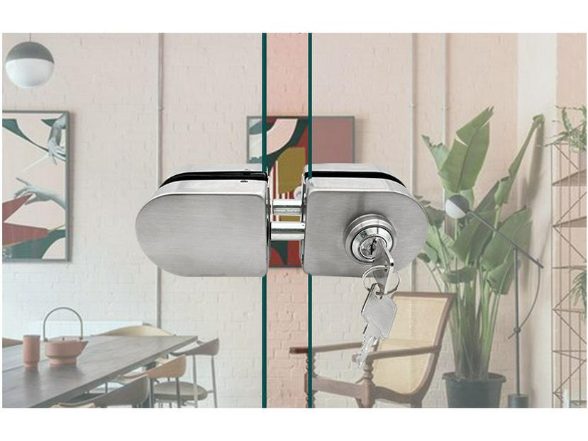 304 Stainless Steel Frameless Glass Door Bolt Lock for Single/Double Doors, No-Drill Padlock