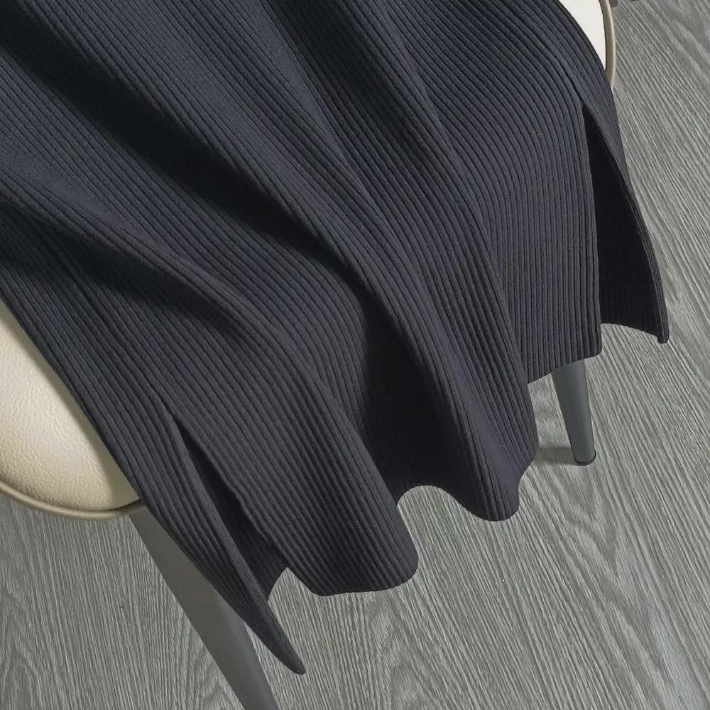 2024 Podzim/Zima Velká velikost Pletená sukně s rozparkem - Zakrývající břicho, Středně dlouhá, Šik a Všestranná