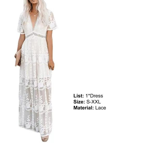 Long Dress Embroidery Lace Patchwork Loose Fit Women Dress for Daily Life