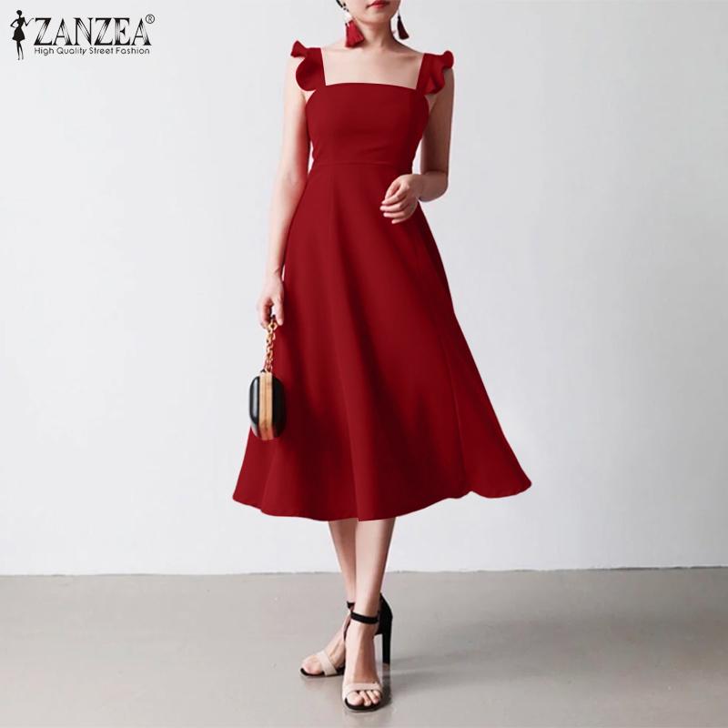 

ZANZEA Women Square Collar Summer Casual Sleeveless Dress Holiday 5XL синій