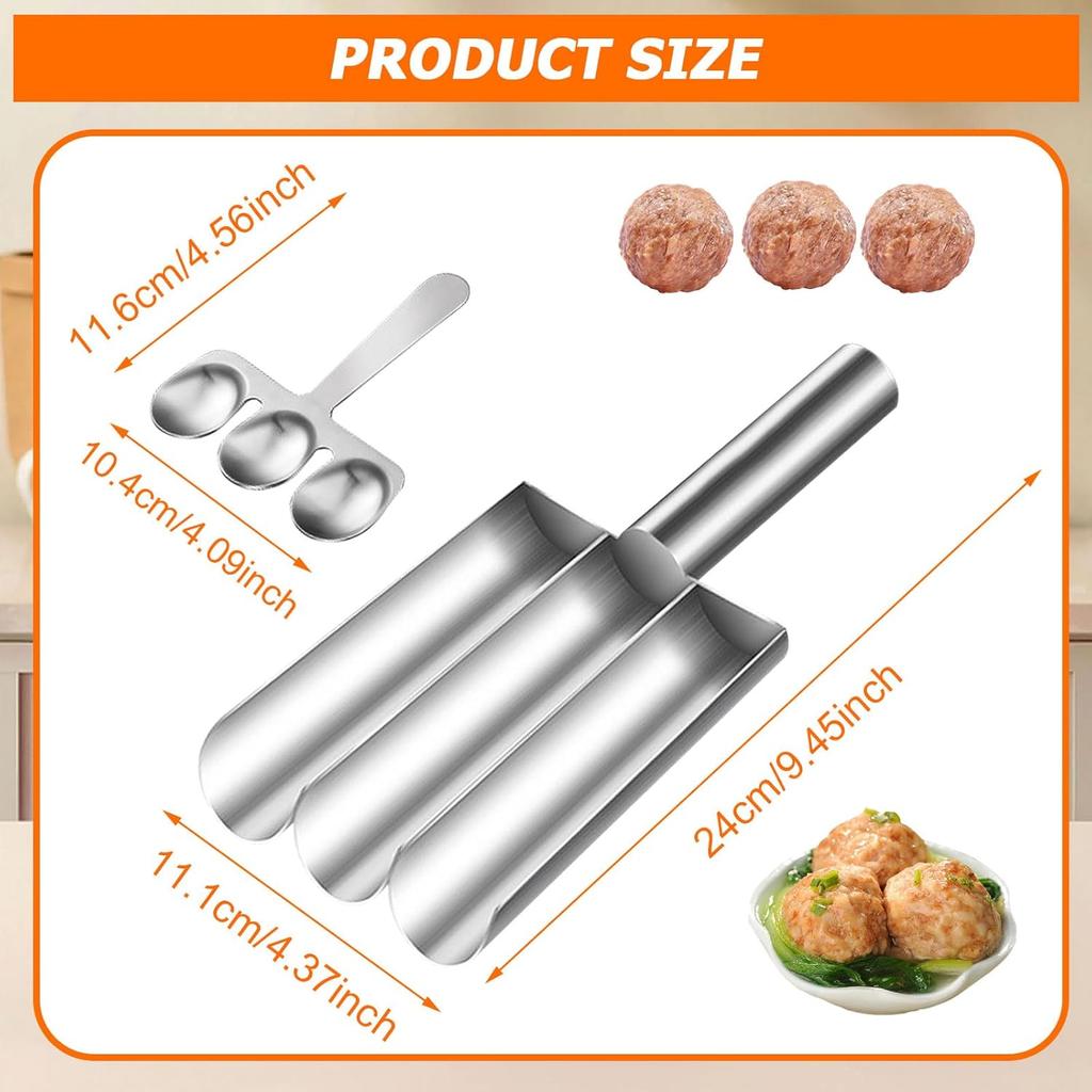Triple Meatball Maker, Stainless Steel Meatball Maker, Meatball Mold, with Triple Spoon